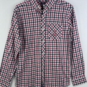 Disney Cruise Line Checkered Button Up Shirt - Red, White, and Navy - Size Med